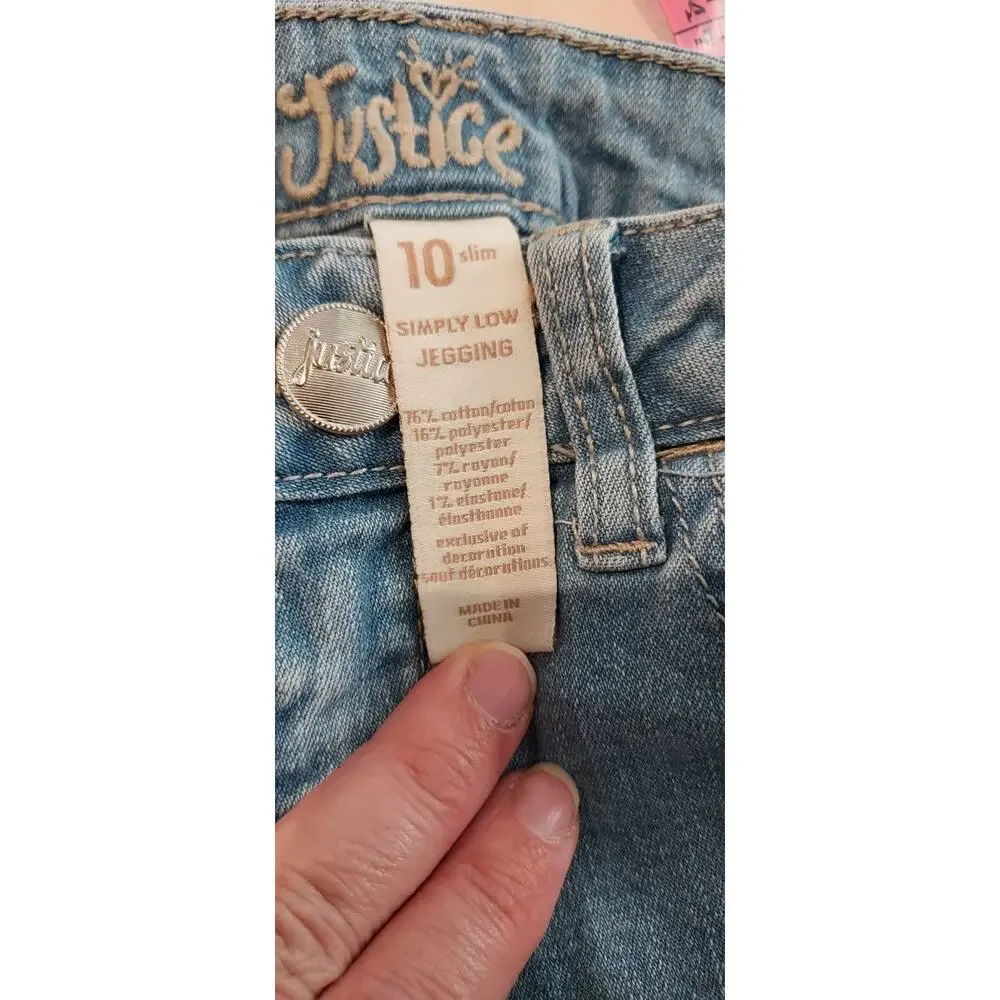 Justice Girls Low Rise Ripped Light Wash Embroidered Jegging Size 10 Slim